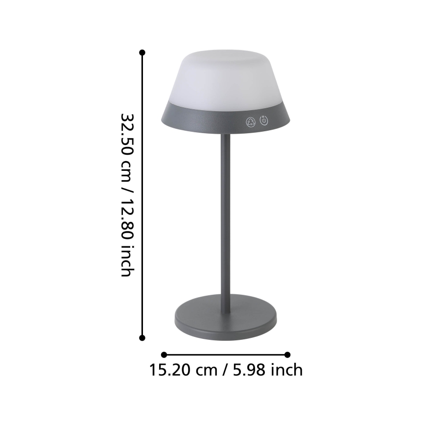 Eglo - Lâmpada exterior tátil dimmerizável LED RGBW 2 em 1 LED/1,5W/5V 2600 mAh IP54 cinza