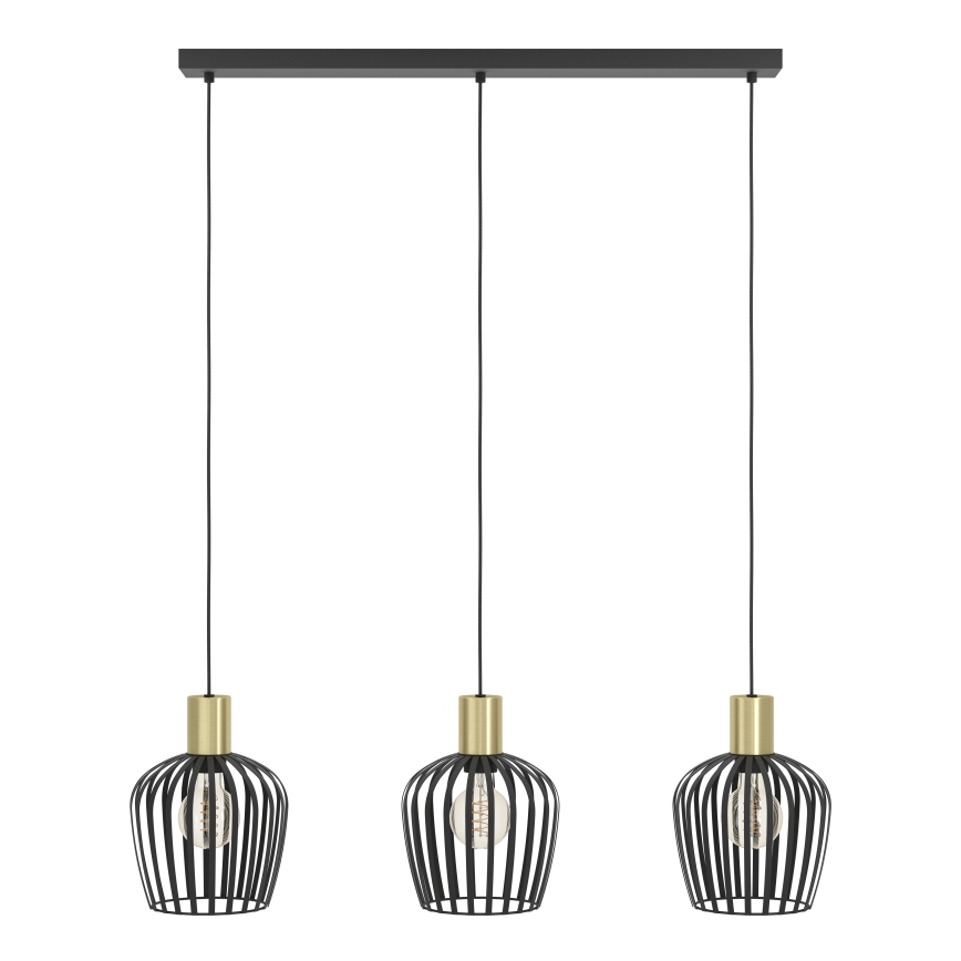 Eglo - Candeeiro suspenso 3xE27/40W/230V preto/dourado