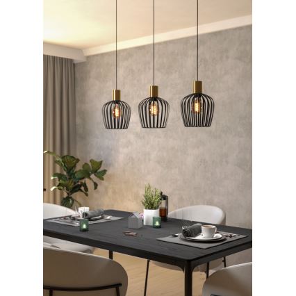 Eglo - Candeeiro suspenso 3xE27/40W/230V preto/dourado