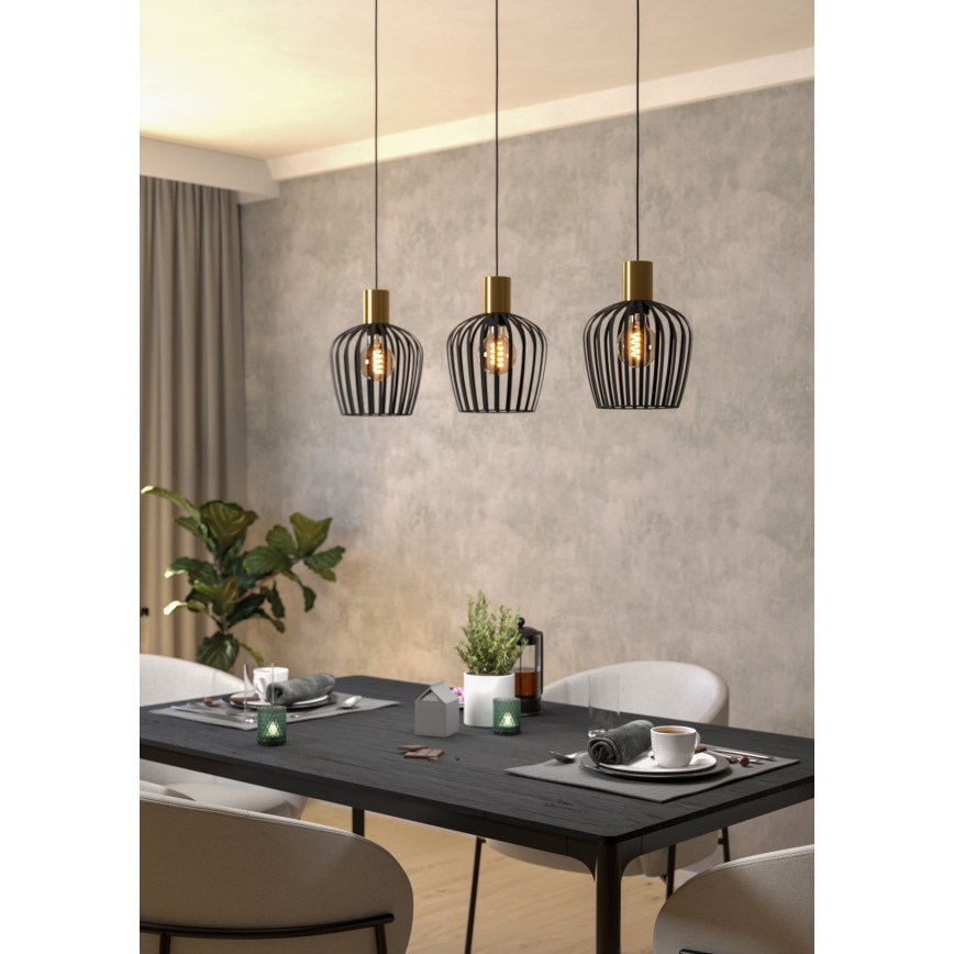 Eglo - Candeeiro suspenso 3xE27/40W/230V preto/dourado