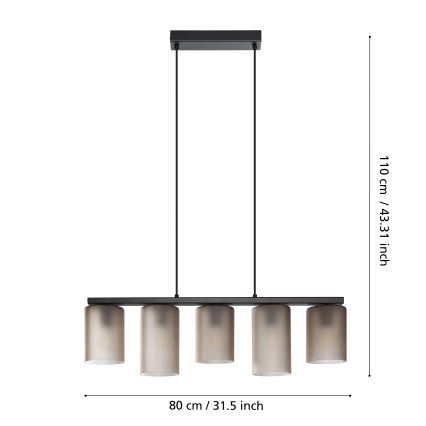 Eglo - Candeeiro suspenso COLOMERA 5xE27/40W/230V cinzento