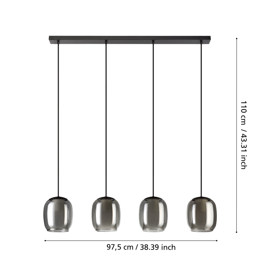 Eglo - Candeeiro suspenso 4xE27/28W/230V cinzento
