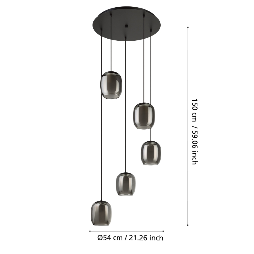 Eglo - Candeeiro suspenso 5xE27/28W/230V cinzento