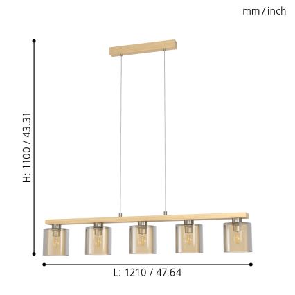 Eglo - Candeeiro suspenso 5xE27/28W/230V - FSC certificado