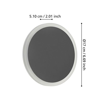 Eglo - Iluminação de parede LED LED/12W/230V 3000K diâmetro 17 cm preto