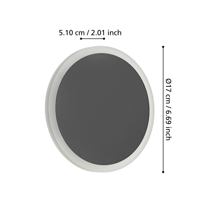 Eglo - Iluminação de parede LED LED/12W/230V 3000K diâmetro 17 cm preto