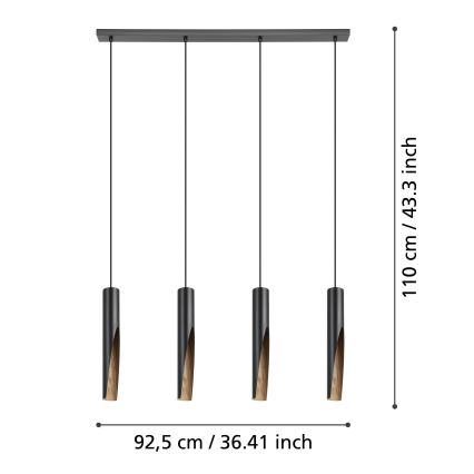 Eglo - Candeeiro suspenso LED 4xGU10/4,5W/230V 3000K preto/castanho