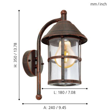 EGLO - Luz de parede de exterior 1xE27/60W/230V
