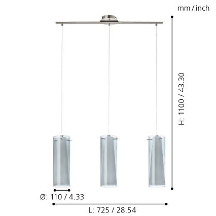EGLO - Candeeiro suspenso 3xE27/60W fumo