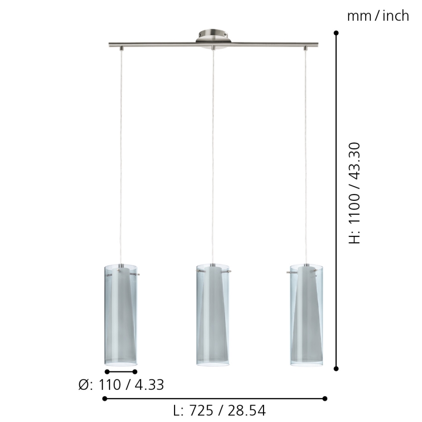 EGLO - Candeeiro suspenso 3xE27/60W fumo