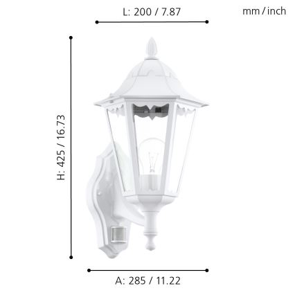 Eglo - Aplique de parede externo com sensor 1xE27/60W/230V IP44