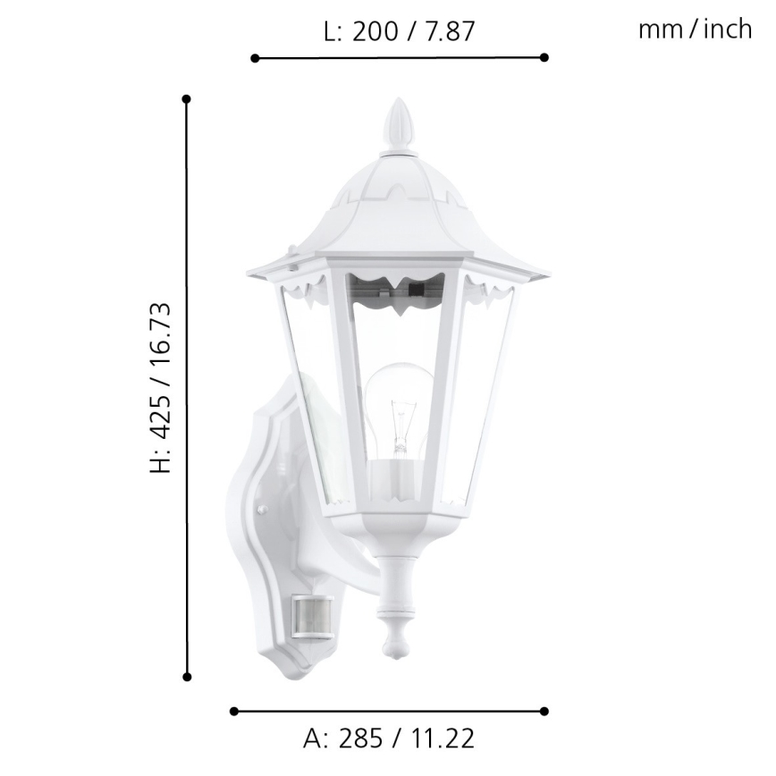 Eglo - Aplique de parede externo com sensor 1xE27/60W/230V IP44
