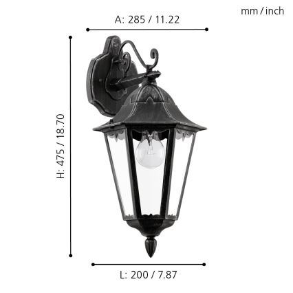 Eglo - Luz de parede de exterior 1xE27/60W/230V IP44