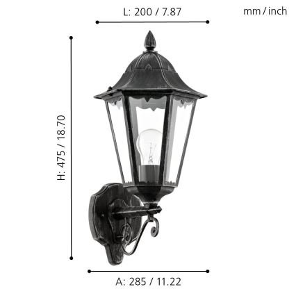 Eglo - Luz de parede de exterior 1xE27/60W/230V IP44