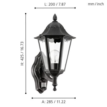 Eglo - Aplique de parede externo com sensor 1xE27/60W/230V IP44