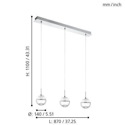 Eglo 93784 - Luz pendente LED MONTEFIO 1 3xLED/5W/230V