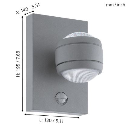 Eglo - Luz de parede com sensor LED de exterior 1 2xLED/3,7W IP44