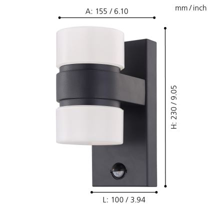 Eglo - Luz de parede com sensor LED de exterior 2xLED/6W IP44