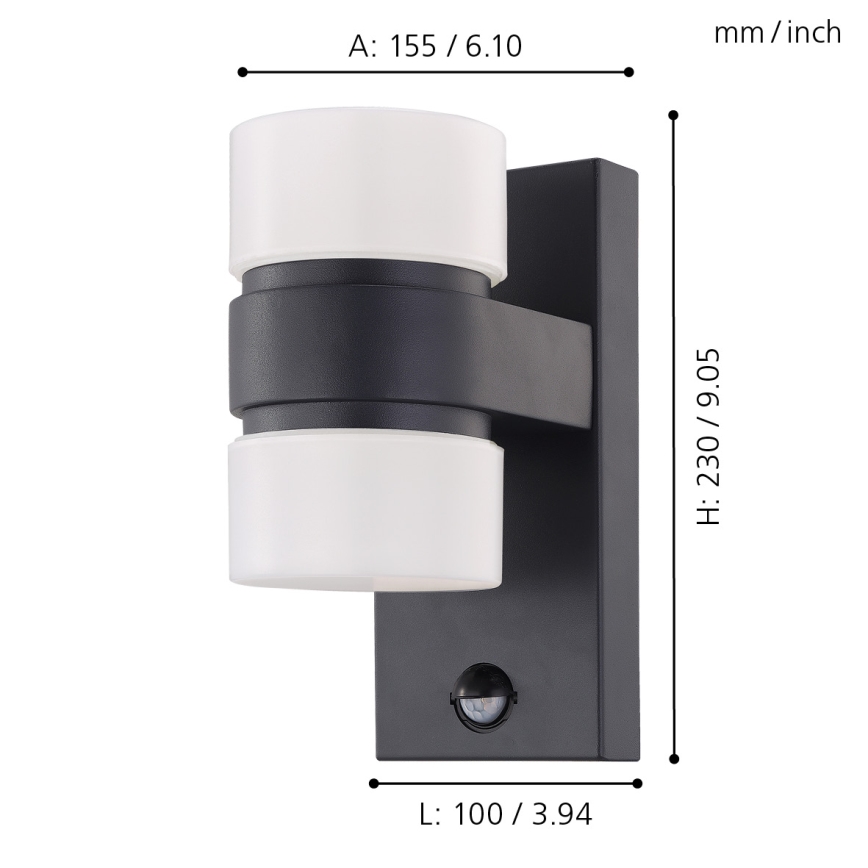 Eglo - Luz de parede com sensor LED de exterior 2xLED/6W IP44