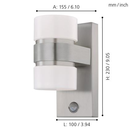 Eglo - Luz de parede com sensor LED de exterior 2xLED/6W IP44