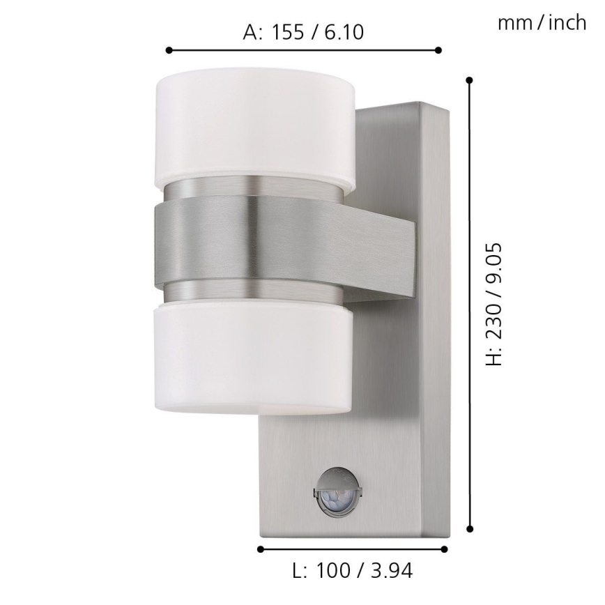 Eglo - Luz de parede com sensor LED de exterior 2xLED/6W IP44