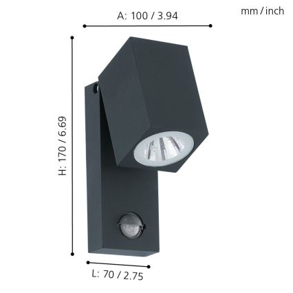 Eglo - Luz de parede LED de exterior com sensor LED/5W/230V IP44