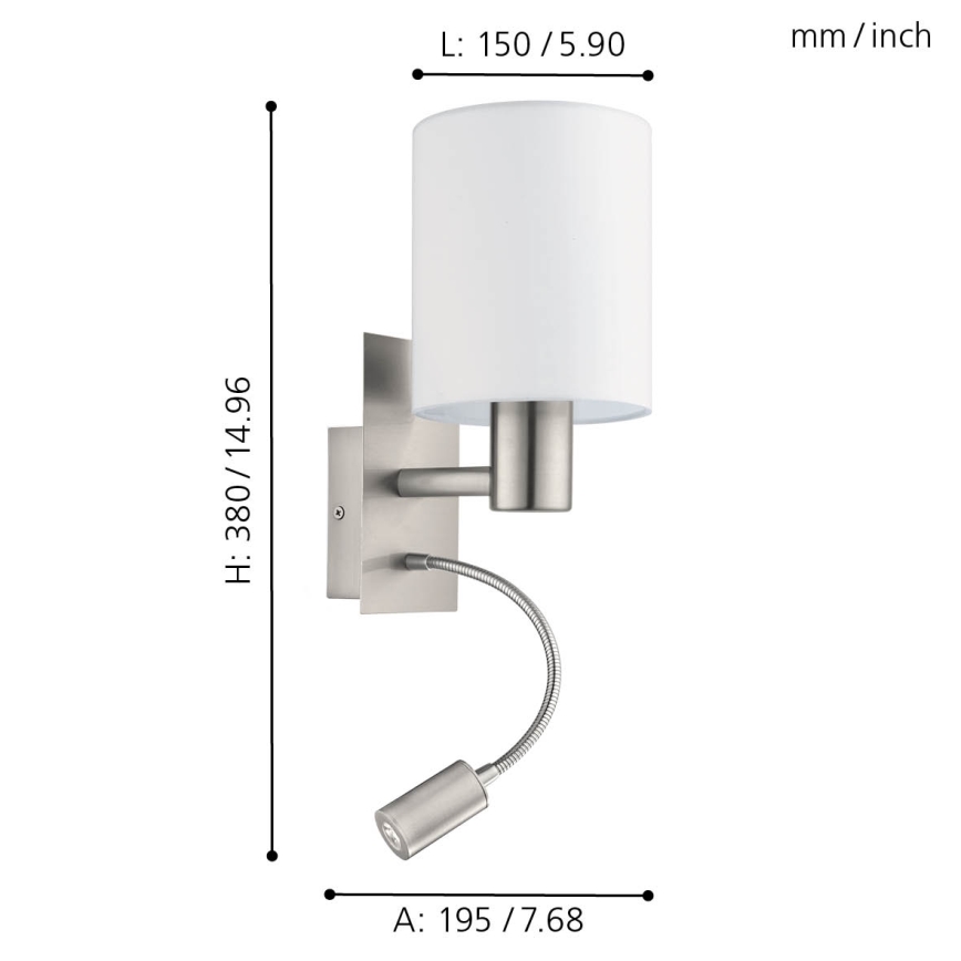 Eglo - Luz de parede LED 1xE27/40W+LED/3,8W branco