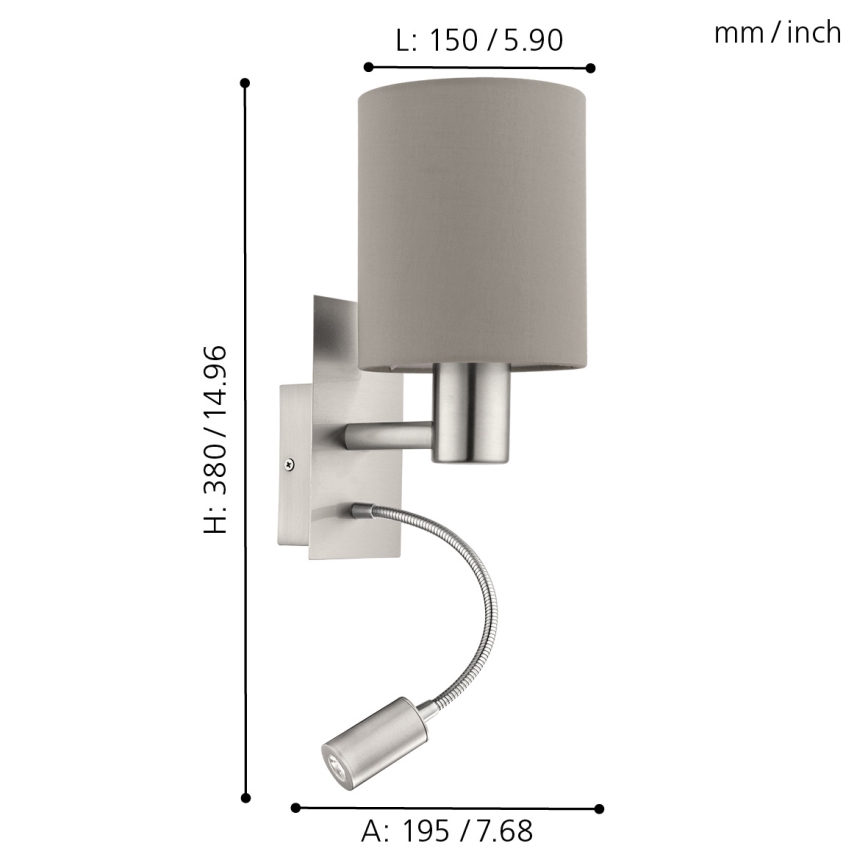 Eglo - LED Flexível iluminação 1xE27/40W+LED/3,8W taupe