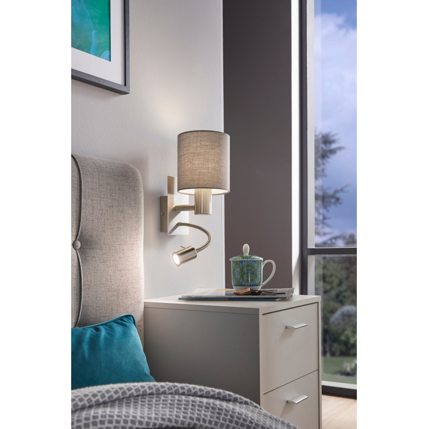 Eglo - Luz de parede LED 1xE27/40W+LED/3,8W cinzento