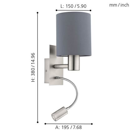 Eglo - Luz de parede LED 1xE27/40W+LED/3,8W cinzento