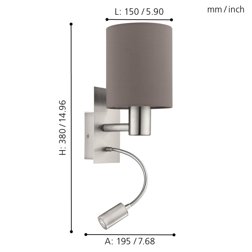 Eglo - Luz de parede LED 1xE27/40W+LED/3,8W cinzento