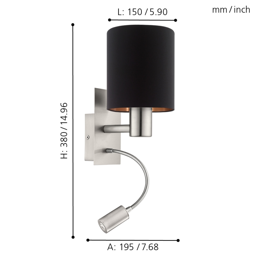 Eglo - Luz de parede LED 1xE27/40W+LED/3,8W preto antigo