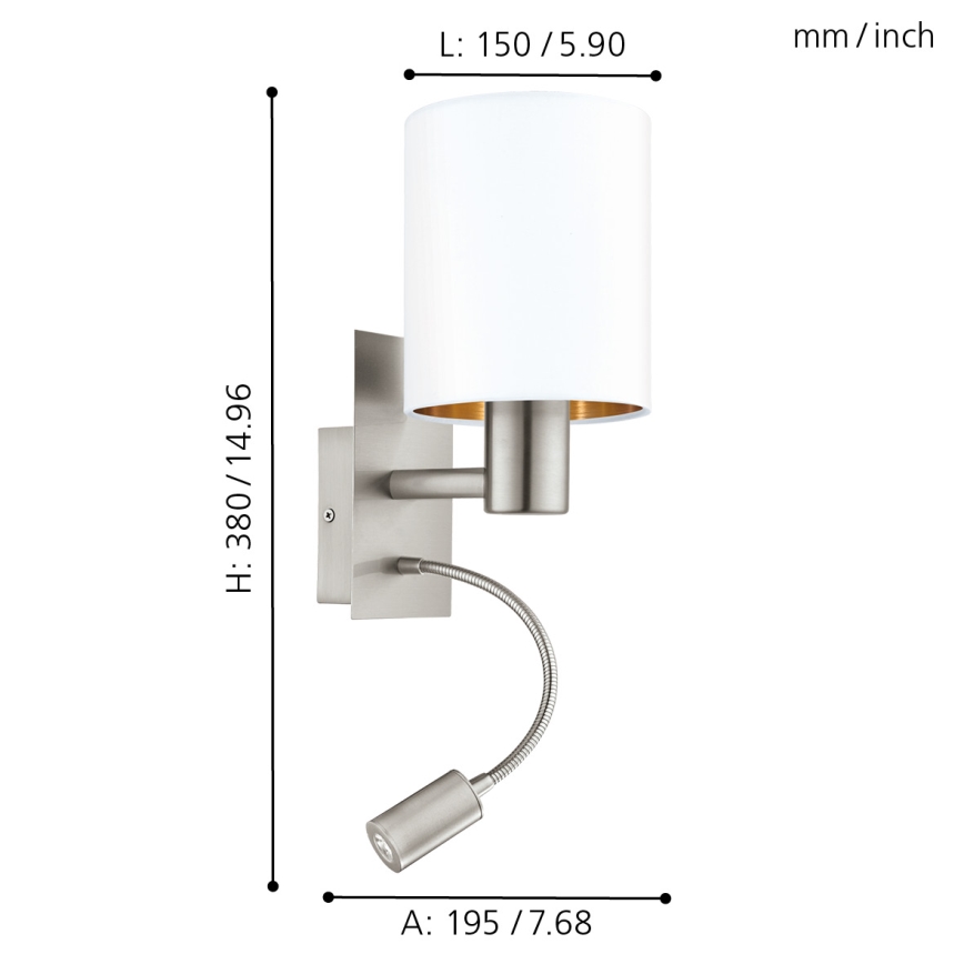 Eglo - Luz de parede LED 1xE27/40W+LED/3,8W branco