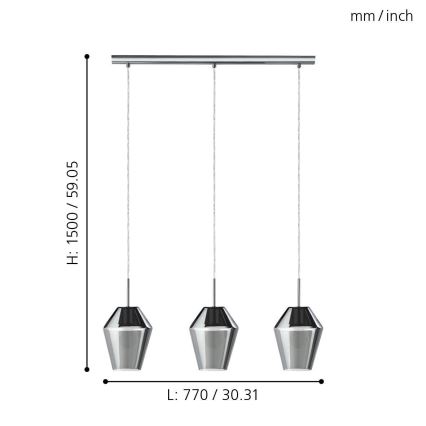 Eglo - Luz pendente 3xE27/28W/230V