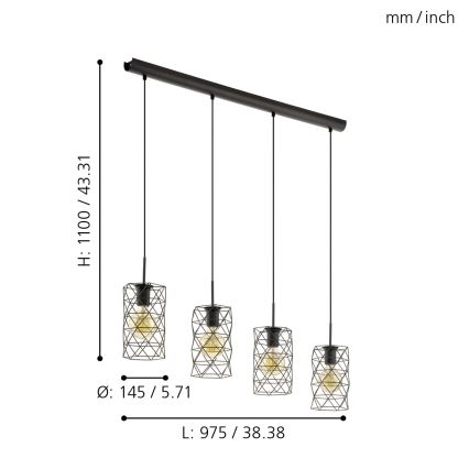 Eglo - Luz pendente 4xE27/60W/230V