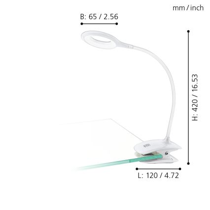 Eglo - Candeeiro com clipe LED com regulação 1xLED/3W/230V 500 mAh branco