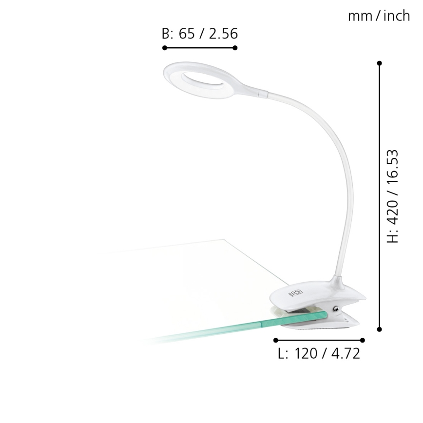 Eglo - Candeeiro com clipe LED com regulação 1xLED/3W/230V 500 mAh branco