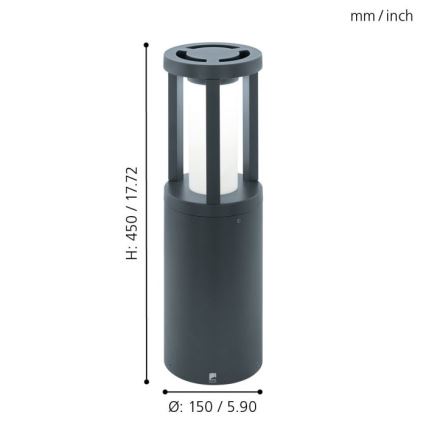 Eglo 97252 - Candeeiro LED de exterior GISOLA 1xLED/12W/230V IP44 450 mm 