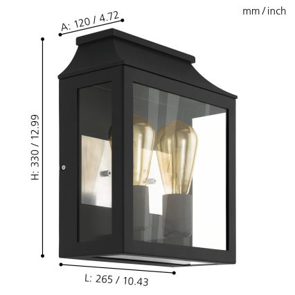 Eglo - Luz de parede de exterior 2xE27/60W/230V IP44