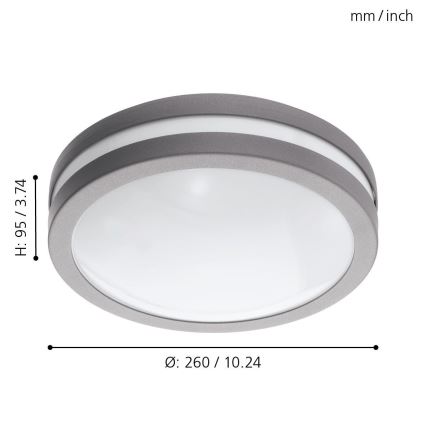 Eglo - Iluminação de teto de casa de banho LED com regulação LOCANA-C LED/14W cinzento IP44