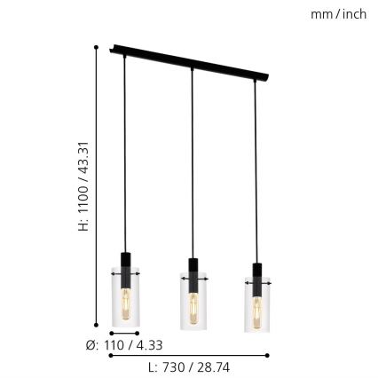 Eglo - Candelabro num fio 3xE27/60W/230V
