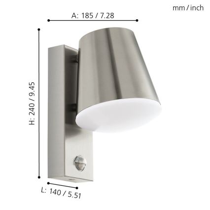 Eglo - Luz de parede de exterior com sensor 1xE27/10W/230V IP44