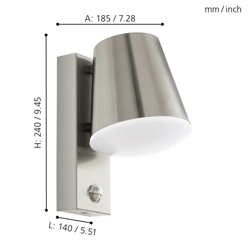 Eglo - Luz de parede de exterior com sensor 1xE27/10W/230V IP44