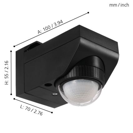 Eglo - Sensor de movimento exterior 12 m preto IP44