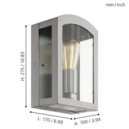 Eglo 97477 - Luz de parede de exterior PARETTA 1xE27/60W/230V cromo mate IP44