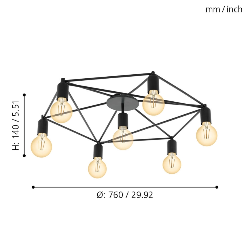 Eglo - Candelabro integrado 7xE27/60W/230V preto antigo