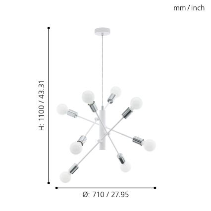 Eglo - Candelabro num fio 8xE27/60W/230V branco