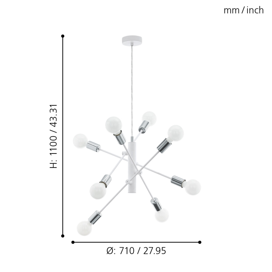 Eglo - Candelabro num fio 8xE27/60W/230V branco