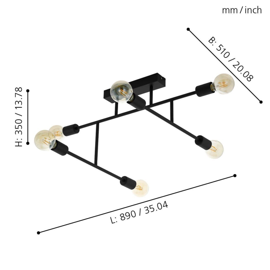 Eglo - Candelabro integrado 6xE27/40W/230V preto antigo