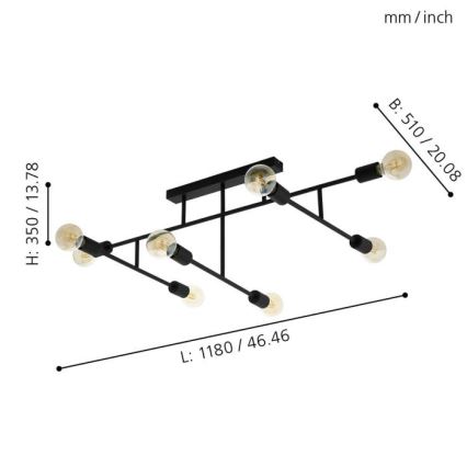 Eglo - Candelabro integrado 8xE27/40W/230V preto antigo